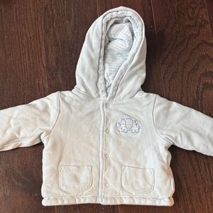 Little Me Light Blue Hooded Snap Jacket with Elephant Applique